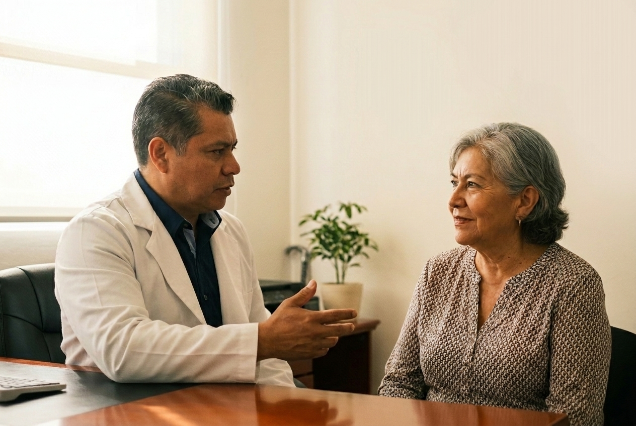Dr. Armando Cárdenas atendiendo a un paciente en consulta